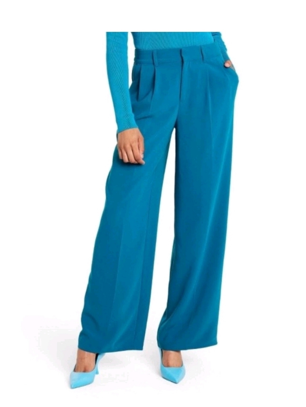 Sergio Hudson X Target S Wide-Leg Teal High-Waist Tailored Trousers 3536-AL